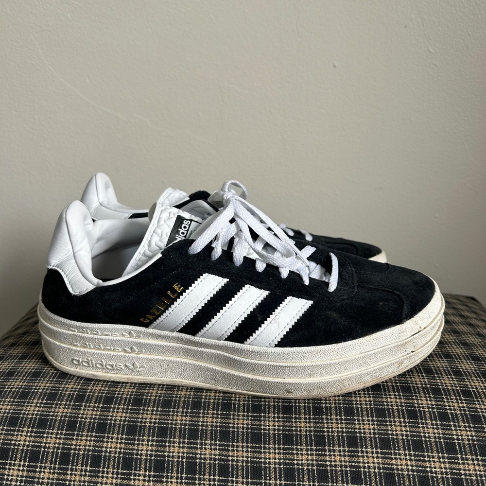 EUC Adidas Sneaker Gazelle Bold Size 8.5 Black White Triple Platform - Picture 3 of 6